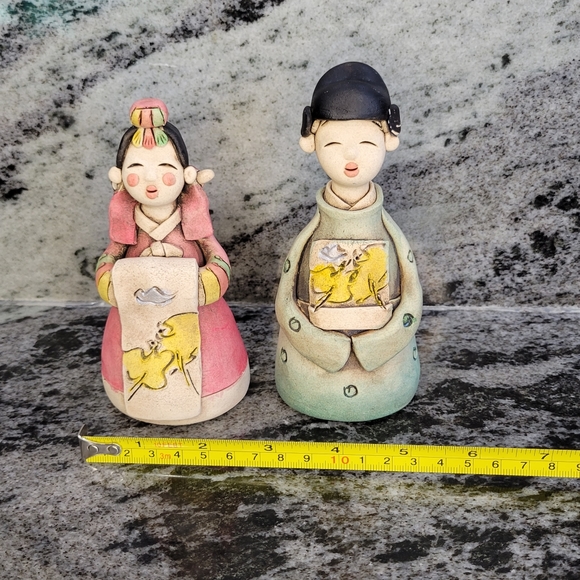 Japanese Figurines Pottery Clay Set of 2 - Picture 7 of 7